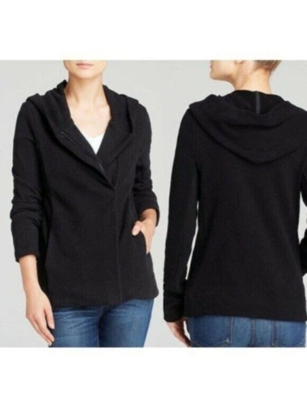 Standard James Perse | Moto Zip Up Hooded Sweater Jacket Black